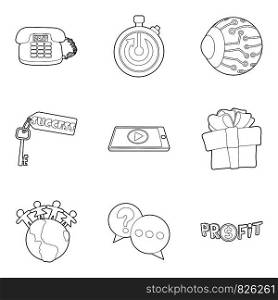 Global profit icons set. Outline set of 9 global profit vector icons for web isolated on white background. Global profit icons set, outline style