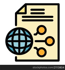 Global scheme report icon. Outline global scheme report vector icon color flat isolated. Global scheme report icon color outline vector