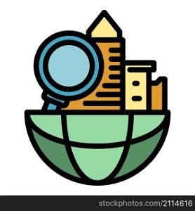 Global search restructuring icon. Outline global search restructuring vector icon color flat isolated. Global search restructuring icon color outline vector