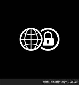 Global Security Icon. Flat Design.. Global Security Icon. Isolated Illustration. App Symbol or UI element. Globe with Padlock in Circle.