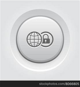 Global Security Icon. Grey Button Design.. Global Security Icon. Grey Button Design. Isolated Illustration. App Symbol or UI element. Globe with Padlock in Circle.