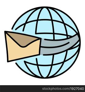 Global shipping delivery icon. Outline global shipping delivery vector icon color flat isolated. Global shipping delivery icon color outline vector