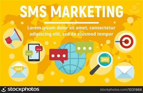 Global sms marketing concept banner. Flat illustration of global sms marketing vector concept banner for web design. Global sms marketing concept banner, flat style
