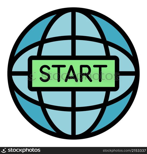 Global start project icon. Outline global start project vector icon color flat isolated. Global start project icon color outline vector