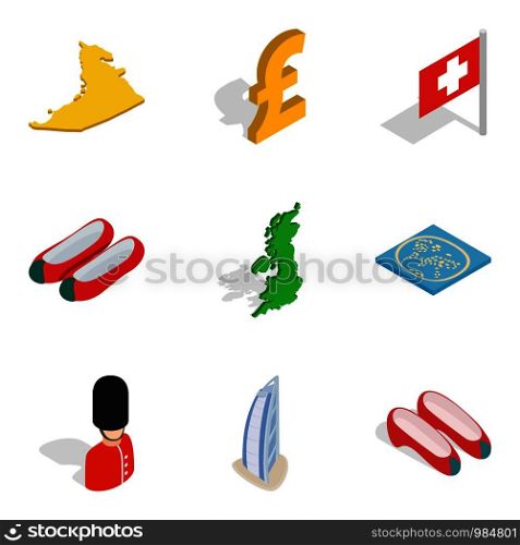 Global strategy icons set. Isometric set of 9 global strategy vector icons for web isolated on white background. Global strategy icons set, isometric style