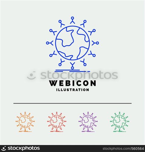 global, student, network, globe, kids 5 Color Line Web Icon Template isolated on white. Vector illustration. Vector EPS10 Abstract Template background
