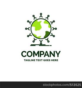 global, student, network, globe, kids Flat Business Logo template. Creative Green Brand Name Design.