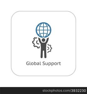 Global Support Icon. Flat Design. Business Concept. Isolated Illustration.. Global Support Icon. Flat Design.
