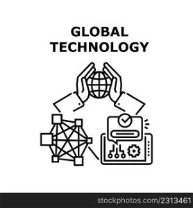 Global Technology Vector Icon Concept. Innovative And Informative Global Technology For Connect Users In World. Worldwide Communication And Wireless Network Connectivity Black Illustration. Global Technology Vector Concept Illustration