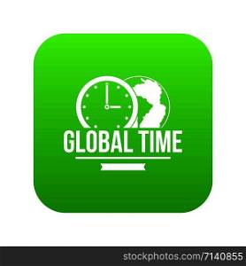 Global time icon green vector isolated on white background. Global time icon green vector