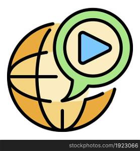 Global video blog icon. Outline global video blog vector icon color flat isolated on white. Global video blog icon color outline vector