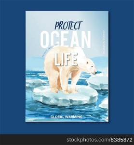 Global Warming and Pollution. Poster flyer brochure advertising c&aign, save the world template design , creative watercolor vector illustration design