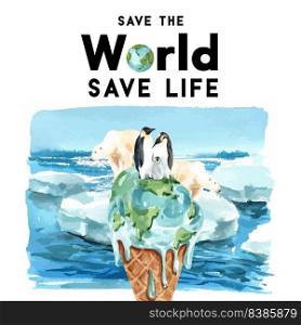 Global Warming and Pollution. Social media advertising c&aign, save the world template design , creative watercolor vector illustration design