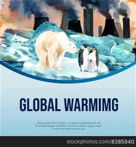 Global Warming and Pollution. Social media advertising c&aign, save the world template design , creative watercolor vector illustration design
