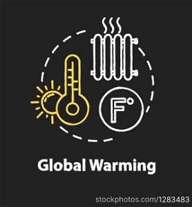 Global warming chalk RGB color concept icon. Heat wave. High temperature. Industrial damage. Ozone depletion. Climate change idea. Vector isolated chalkboard illustration on black background