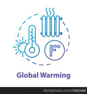 Global warming concept icon. Heat wave. High temperature. Industrial damage. Ozone hole and depletion. Climate change idea thin line illustration. Vector isolated outline RGB color drawing