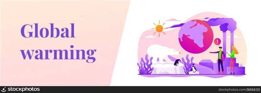 Global warming, environment pollution, global heating impact concept. Vector banner template for social media with text copy space and infographic concept illustration.. Global warming web banner concept.
