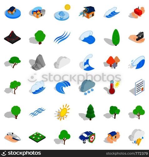 Global warming icons set. Isometric style of 36 global warming vector icons for web isolated on white background. Global warming icons set, isometric style