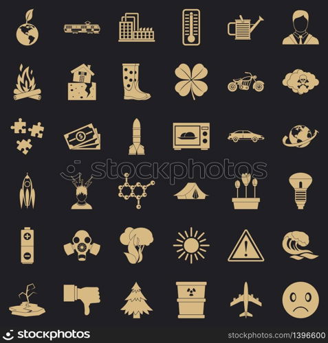 Global warming icons set. Simple style of 36 global warming vector icons for web for any design. Global warming icons set, simple style