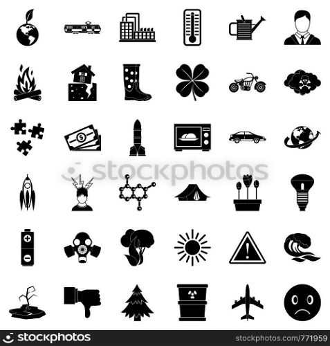 Global warming icons set. Simple style of 36 global warming vector icons for web isolated on white background. Global warming icons set, simple style
