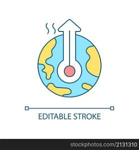 Global warming RGB color icon. Climate change. Air pollutants and greenhouse effect. Earth heating. Isolated vector illustration. Simple filled line drawing. Editable stroke. Arial font used. Global warming RGB color icon