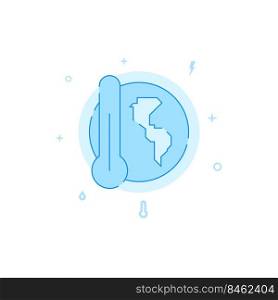 Global warming weather forecast vector icon. Flat illustration. Filled line style. Blue monochrome design.. Global warming weather forecast flat vector icon. Filled line style. Blue monochrome design.