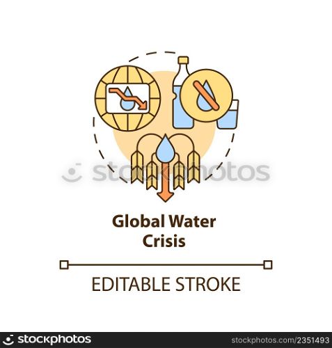 Global water crisis concept icon. Challenges to achieving food security abstract idea thin line illustration. Isolated outline drawing. Editable stroke. Arial, Myriad Pro-Bold fonts used. Global water crisis concept icon