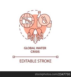 Global water crisis red concept icon. Challenges to achieving food security abstract idea thin line illustration. Isolated outline drawing. Editable stroke. Arial, Myriad Pro-Bold fonts used. Global water crisis red concept icon