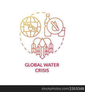 Global water crisis red gradient concept icon. Lack of freshwater. Challenges to achieving food security abstract idea thin line illustration. Isolated outline drawing. Myriad Pro-Bold fonts used. Global water crisis red gradient concept icon