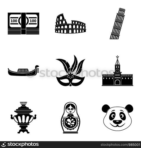 Global way icons set. Simple set of 9 global way vector icons for web isolated on white background. Global way icons set, simple style
