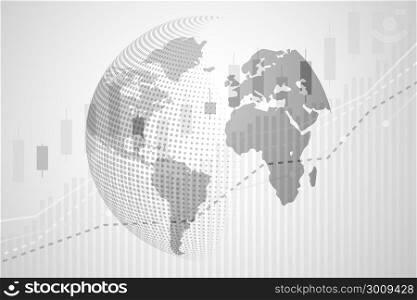 Global world map of Digital currency with Candle stick graph chart of stock market investment trading, point,vector illustration