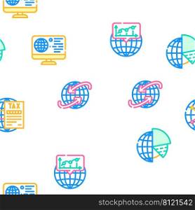 Globalization Worldwide Business Vector Seamless Pattern Color Line Illustration. Globalization Worldwide Business Icons Set Vector