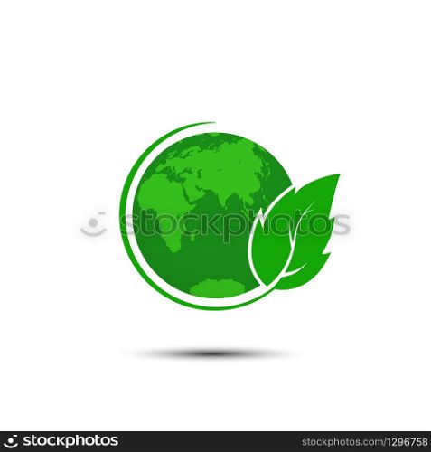 globe and a branch with leaves, a symbol of ecology. A logo is an emblem or sticker for websites, applications, postcards, or business cards