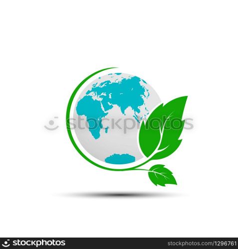 globe and a branch with leaves, a symbol of ecology. A logo is an emblem or sticker for websites, applications, postcards, or business cards