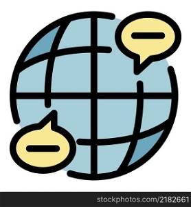 Globe and chat bubbles icon. Outline globe and chat bubbles vector icon color flat isolated. Globe and chat bubbles icon color outline vector