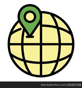 Globe and location icon. Outline globe and location vector icon color flat isolated. Globe and location icon color outline vector