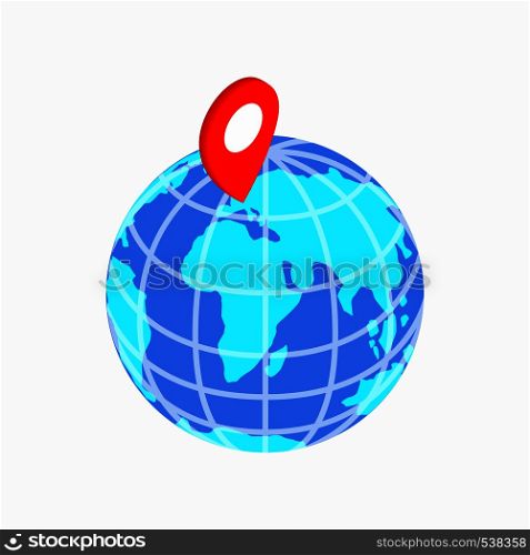 Globe and map pointer icon in isometric 3d style on a white background. Globe and map pointer icon, isometric 3d style