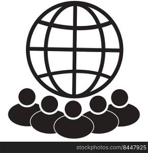 globe and people icon on white background. world community sign. flat style.