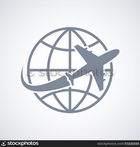 Globe and plane travel icon isolated vector illustration