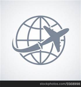 Globe and plane travel icon isolated vector illustration