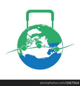 Globe and travel bag logo design. Travel vector logo.