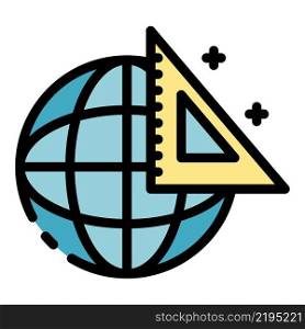 Globe and triangular ruler icon. Outline globe and triangular ruler vector icon color flat isolated. Globe and triangular ruler icon color outline vector