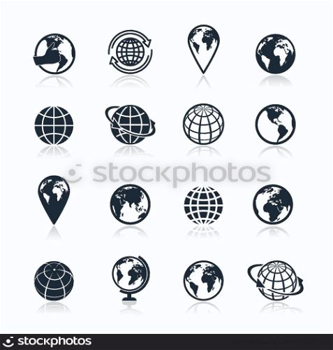 Globe black and white earth world globe symbol icons set vector illustration