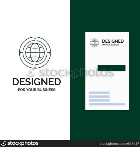 Globe, Business, Communication, Connection, Global, World Grey Logo Design and Business Card Template