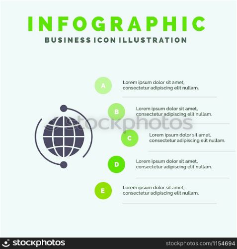Globe, Business, Connect, Connection, Global, Internet, World Solid Icon Infographics 5 Steps Presentation Background