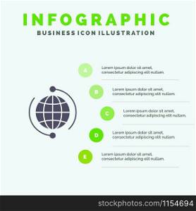 Globe, Business, Connect, Connection, Global, Internet, World Solid Icon Infographics 5 Steps Presentation Background