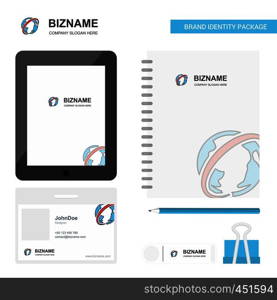 Globe Business Logo, Tab App, Diary PVC Employee Card and USB Brand Stationary Package Design Vector Template