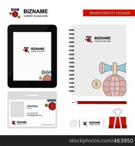 Globe Business Logo, Tab App, Diary PVC Employee Card and USB Brand Stationary Package Design Vector Template