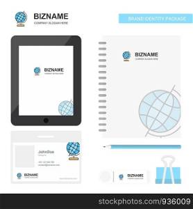 Globe Business Logo, Tab App, Diary PVC Employee Card and USB Brand Stationary Package Design Vector Template