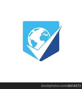 Globe check vector logo design. Tick mark and globe icon design. 